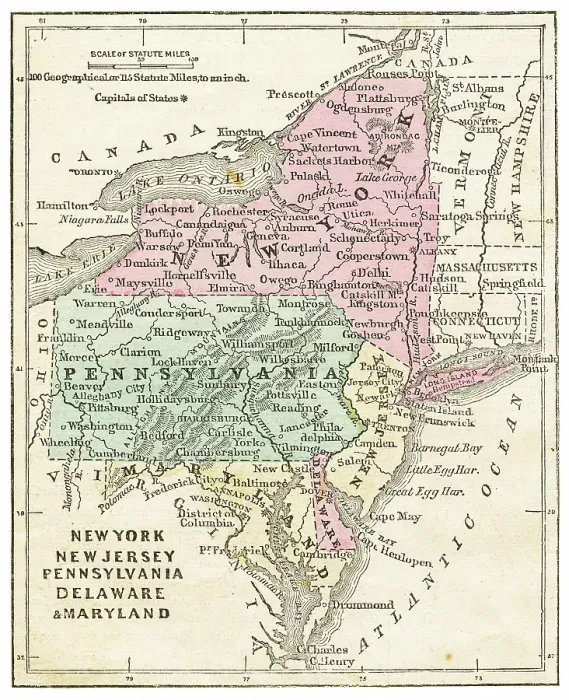 Framed Print : Map of New York, New Jersey 1871 Framed Print : Map of New York, New Jersey 1871