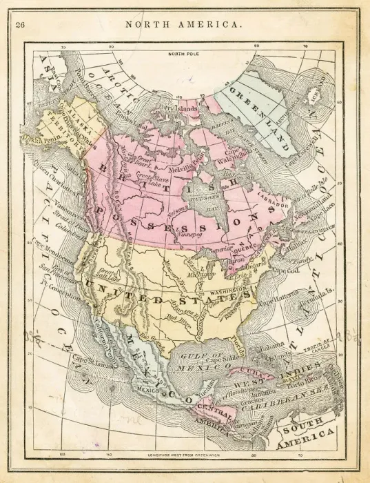 Framed Print : Map of North America 1871 Framed Print : Map of North America 1871