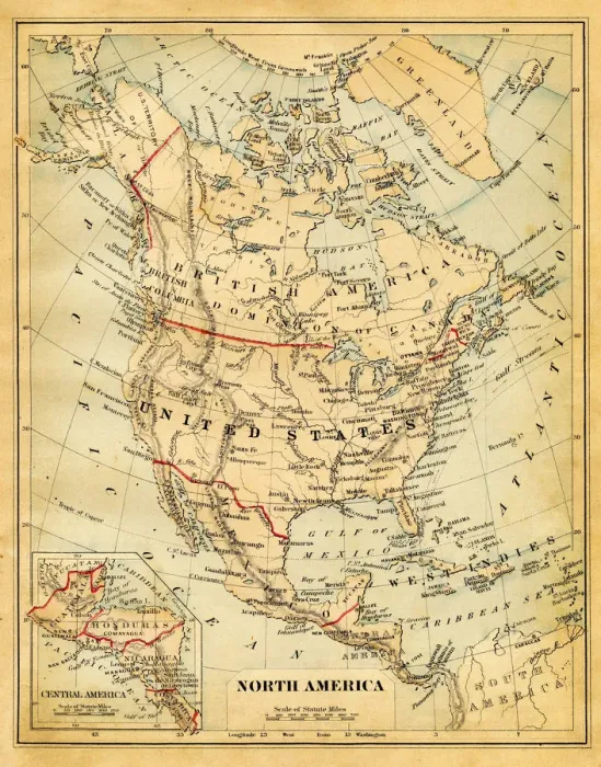 Framed Print : Map of North America 1876 Framed Print : Map of North America 1876