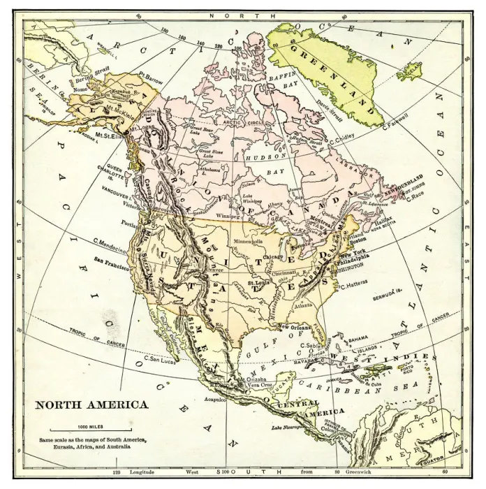 Framed Print : Map of North America 1897 Framed Print : Map of North America 1897