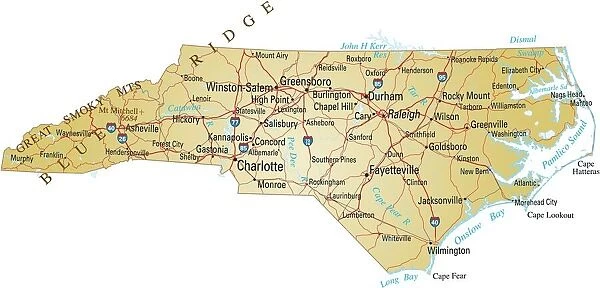 Full map of North Carolina with cities and towns marked