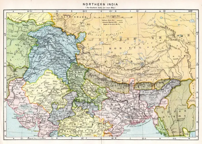 Framed Print : Map of Northern India 1894