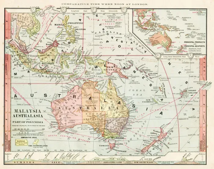 Framed Print : Map of Oceania 1886 Framed Print : Map of Oceania 1886