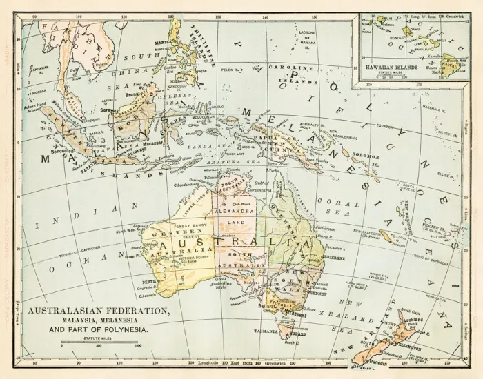 Framed Print : Map of Oceania 1888 Framed Print : Map of Oceania 1888