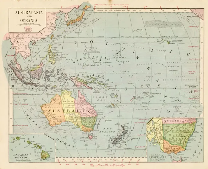 Framed Print : Map of Oceania Australia 1899 Framed Print : Map of Oceania Australia 1899