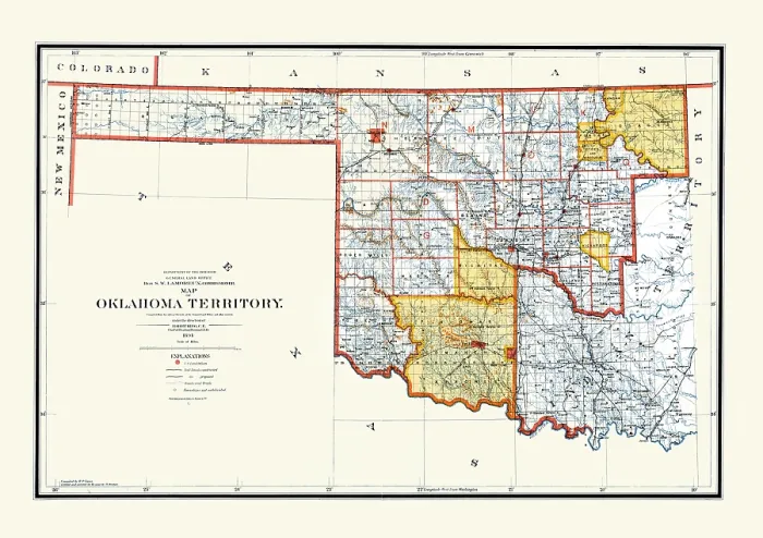 Framed Print : Map of Oklahoma Territory Framed Print : Map of Oklahoma Territory