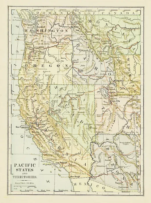 Framed Print : Map of the Pacific States 1875 Framed Print : Map of the Pacific States 1875