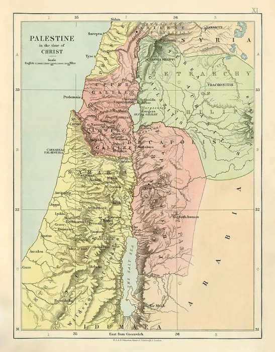 Framed Print : Map of Palestine in the time of Christ Framed Print : Map of Palestine in the time of Christ