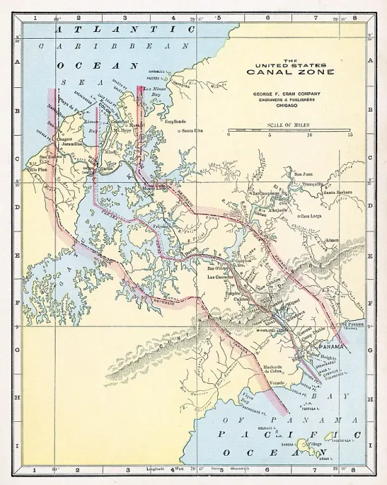Framed Print : Map Of The Panama Canal Zone Framed Print : Map Of The Panama Canal Zone