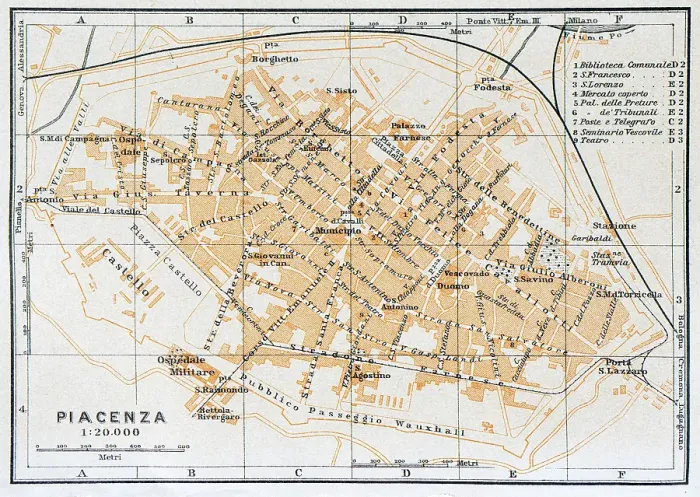 Framed Print : Map of Piacenza, a city and comune (municipality) in the Emilia-Romagna region of Northern Italy, Italy - 1893 Framed Print : Map of Piacenza, a city and comune (municipality) in the Emilia-Romagna region of Northern Italy, Italy - 1893