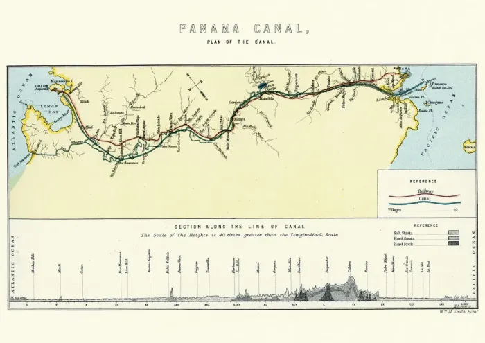 Framed Print : Map, Plan of the Panama Canal, 19th Century Framed Print : Map, Plan of the Panama Canal, 19th Century