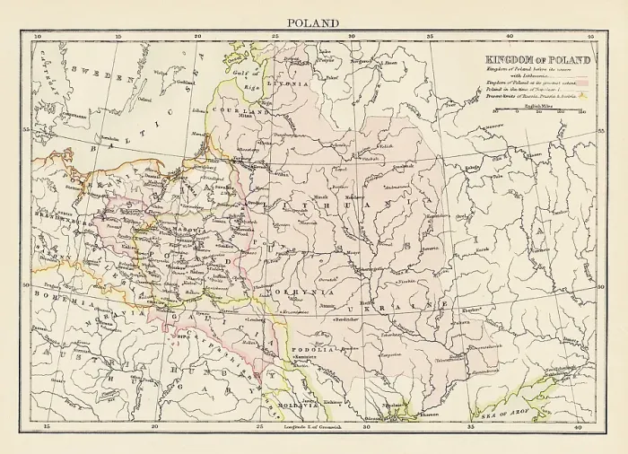 Framed Print : Map of Poland 1878 Framed Print : Map of Poland 1878