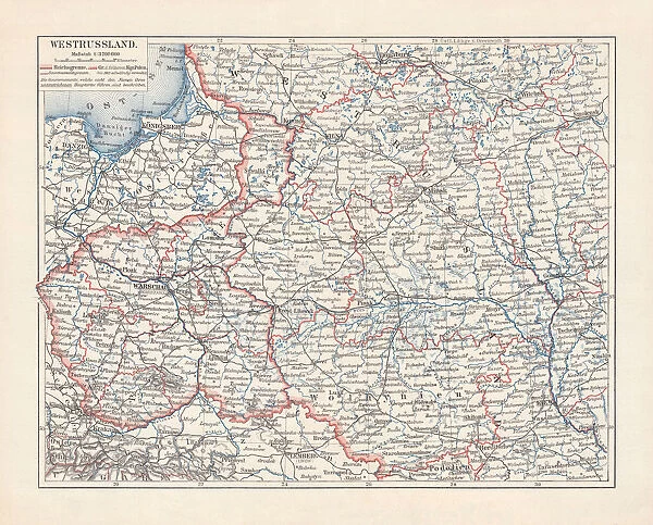 Map of Poland and Western Russia (Belarus), lithograph, published 1897