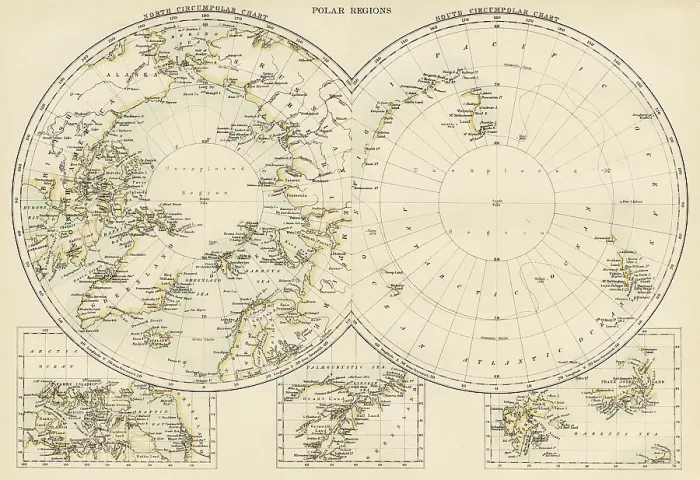 Framed Print : Map of the Polar regions 1878