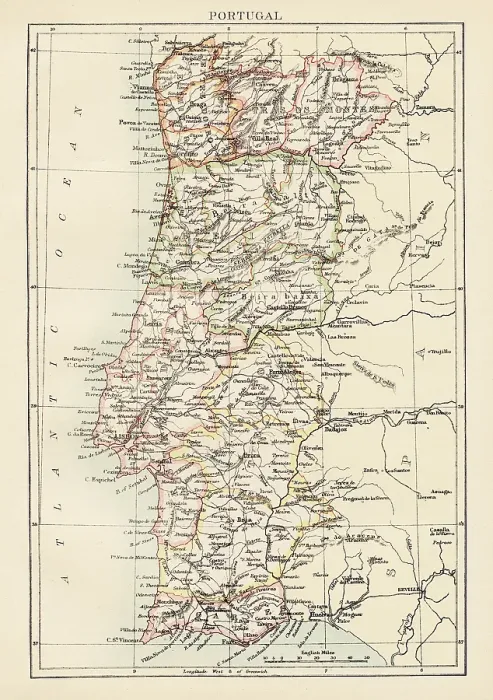 Framed Print : Map of Portugal 1878 Framed Print : Map of Portugal 1878
