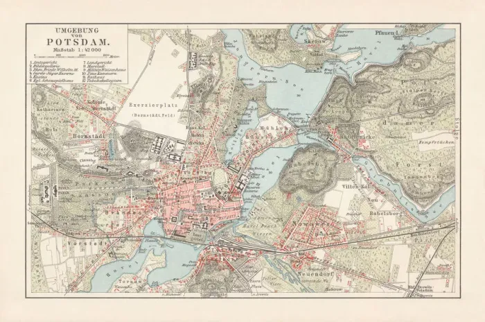 Framed Print : Map of Potsdam and surroundings, Brandenburg, Germany, lithograph, published 1897 Framed Print : Map of Potsdam and surroundings, Brandenburg, Germany, lithograph, published 1897
