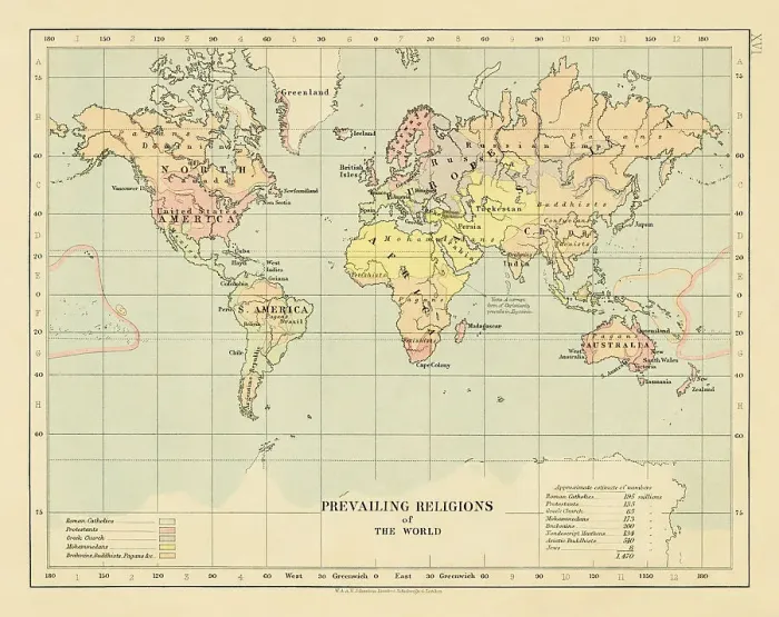Framed Print : Map of Prevailing Religions of the World in 1877 Framed Print : Map of Prevailing Religions of the World in 1877
