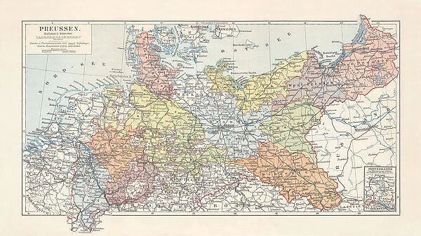 Map of Prussia (Germany), 1866 to 1918, litograph, published 1897