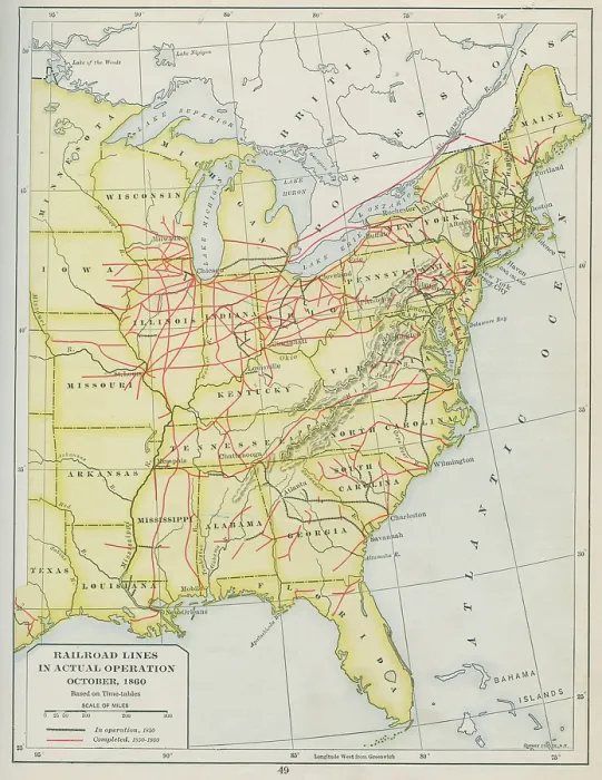 Framed Print : Map Of Railroad Lines In Actual Operation, October 1860 Framed Print : Map Of Railroad Lines In Actual Operation, October 1860