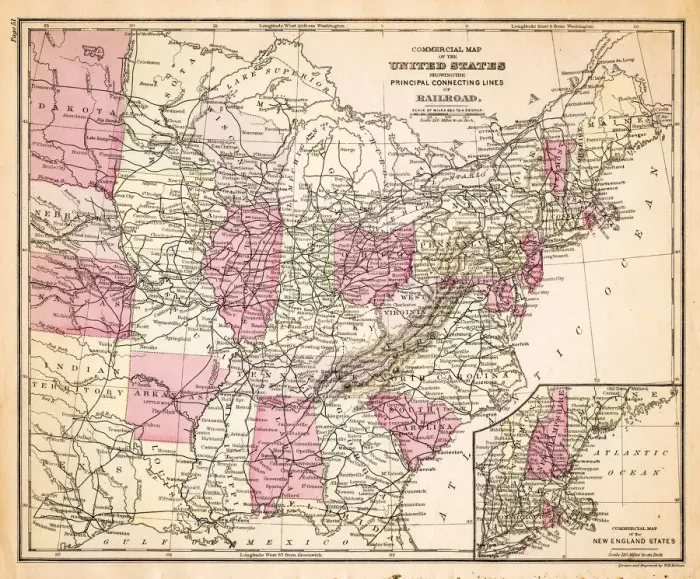 Framed Print : Map of Railroads USA 1883 Framed Print : Map of Railroads USA 1883