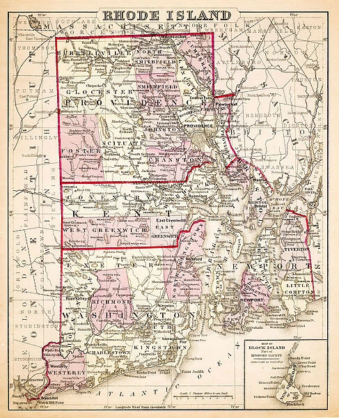 Map of Rhode Island USA 1883