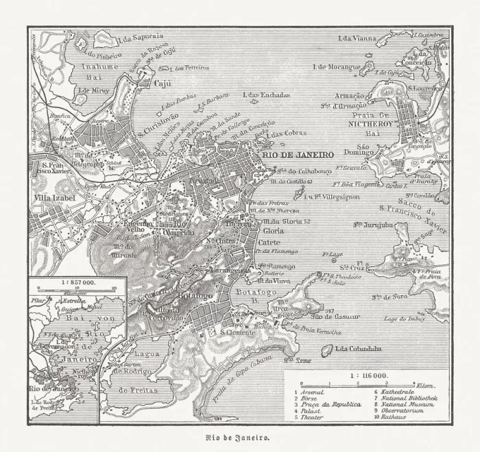 Framed Print : Map of Rio de Janeiro, Brazil, wood engraving, published 1897 Framed Print : Map of Rio de Janeiro, Brazil, wood engraving, published 1897