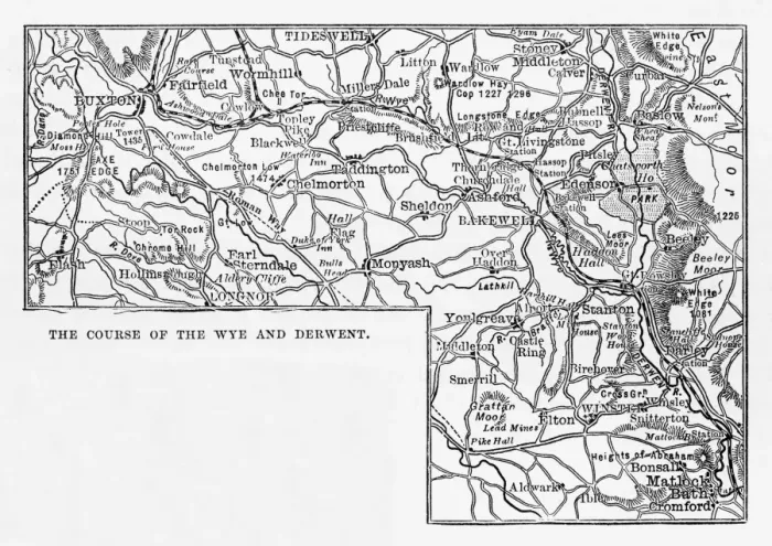 Framed Print : Map, Rivers Wye and Derwen, Derbyshire, England Victorian Engraving, 1840 Framed Print : Map, Rivers Wye and Derwen, Derbyshire, England Victorian Engraving, 1840