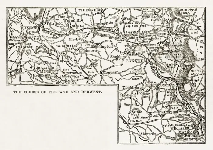 Framed Print : Map, Rivers Wye and Derwen, Derbyshire, England Victorian Engraving, 1840 Framed Print : Map, Rivers Wye and Derwen, Derbyshire, England Victorian Engraving, 1840