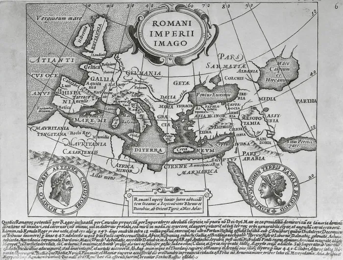 Framed Print : Map of The Roman Empire from 18th Century Engraving Framed Print : Map of The Roman Empire from 18th Century Engraving