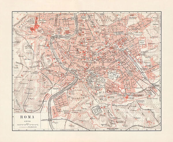 Map of Rome, capital city of Italy, lithograph, published 1897
