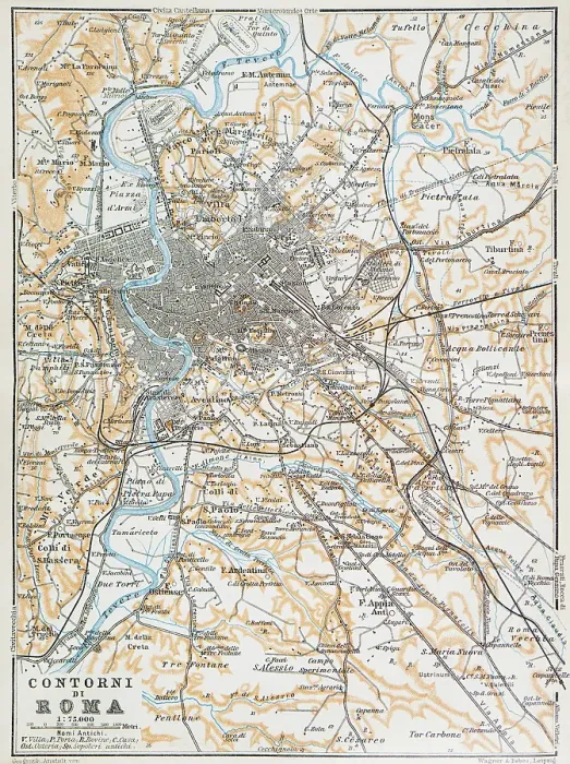 Framed Print : Map of Rome and surroundings, Italy - 1893 Framed Print : Map of Rome and surroundings, Italy - 1893