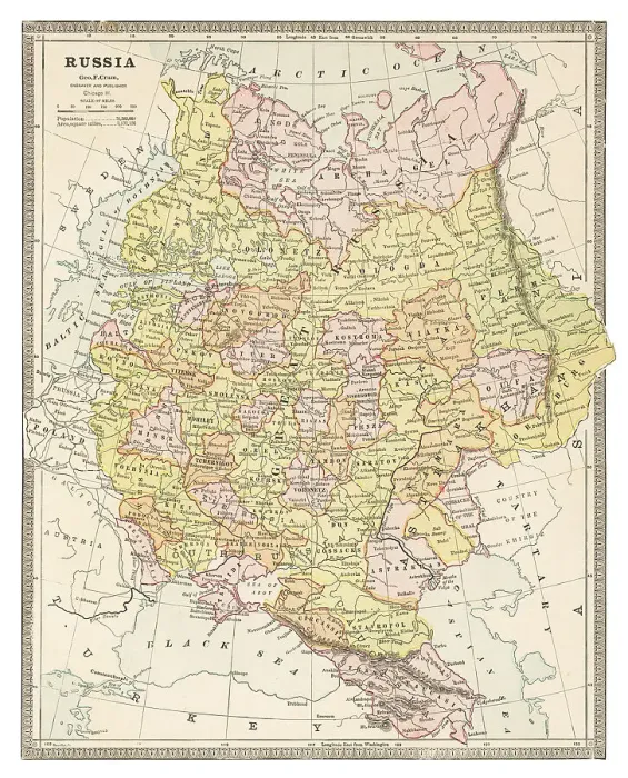 Framed Print : Map of Russia 1883 Framed Print : Map of Russia 1883