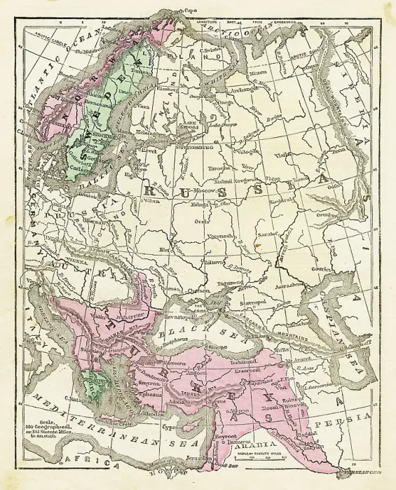Framed Print : Map of Russia Turkey 1871 Framed Print : Map of Russia Turkey 1871