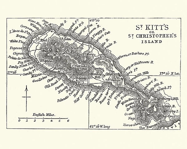 Map of Saint Kitts, 19th Century
