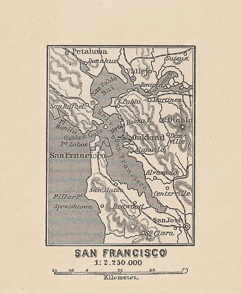 Map of San Francisco Bay, wood engraving, published in 1882