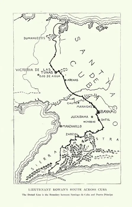 Framed Print : Map showing Lieutenant Andrew Summers Rowan's route across Cuba during Spanish American War Framed Print : Map showing Lieutenant Andrew Summers Rowan's route across Cuba during Spanish American War
