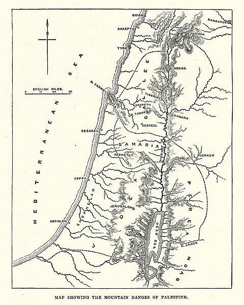 Map showing the mountain ranges of Palestine