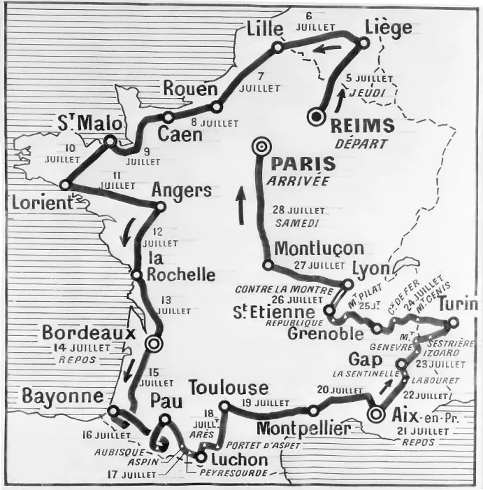 Framed Print : Map Showing Route of Tour De France