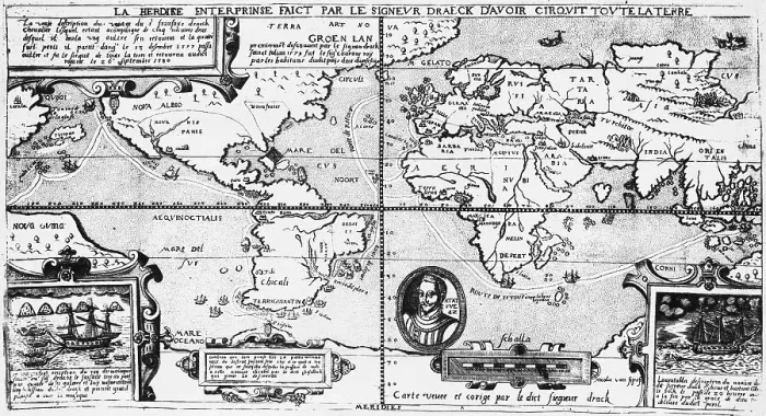Framed Print : Map Showing Sir Francis Drake's Course Around World Framed Print : Map Showing Sir Francis Drake's Course Around World