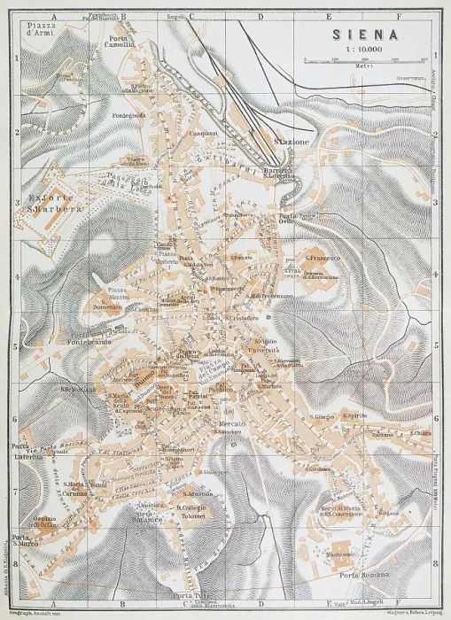 Framed Print : Map of Siena, Italy - 1893