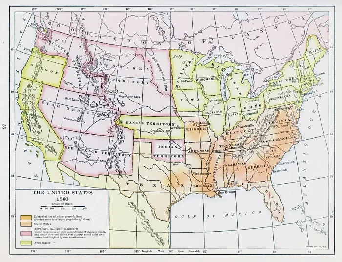 Framed Print : Map Of Slavery Distribution In The United States