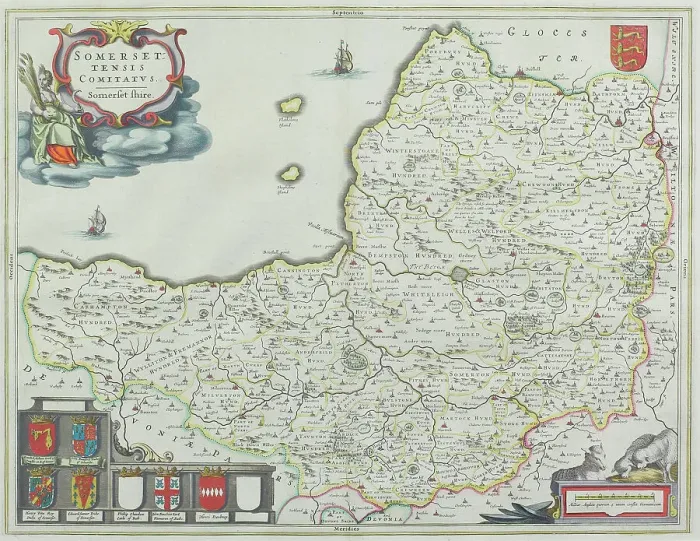 Framed Print : Map of Somerset, England Framed Print : Map of Somerset, England