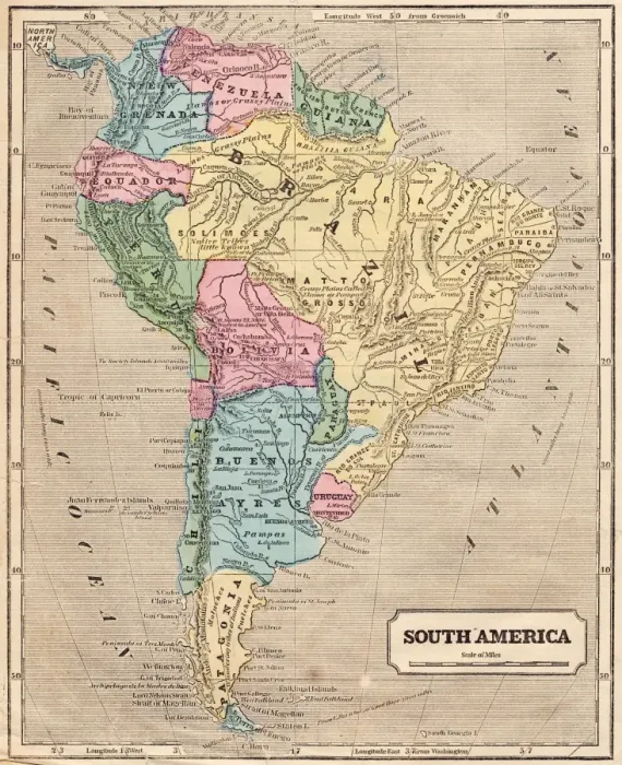 Framed Print : Map of South America 1855