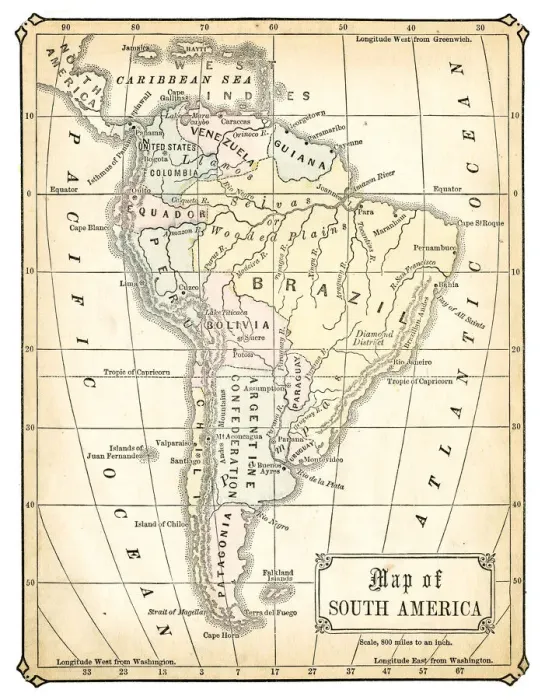 Framed Print : Map of South America 1867 Framed Print : Map of South America 1867