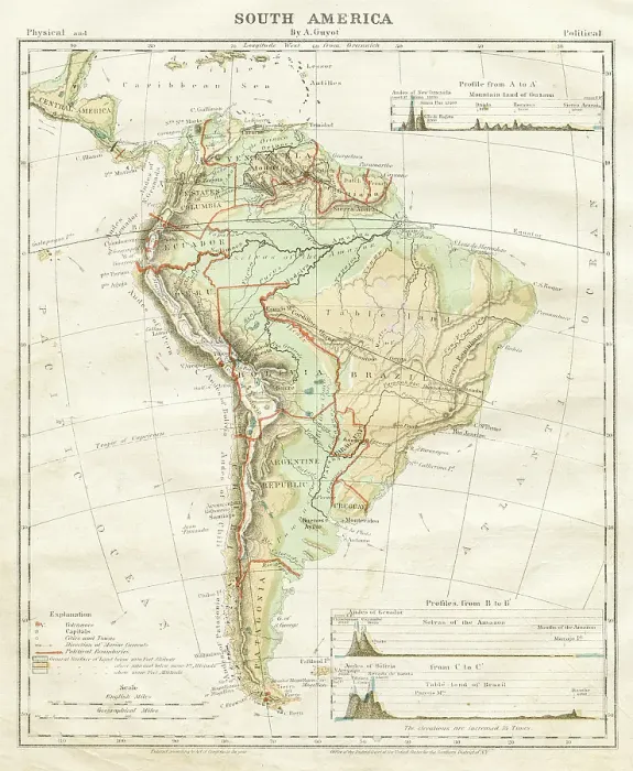 Framed Print : Map of South America 1868 Framed Print : Map of South America 1868