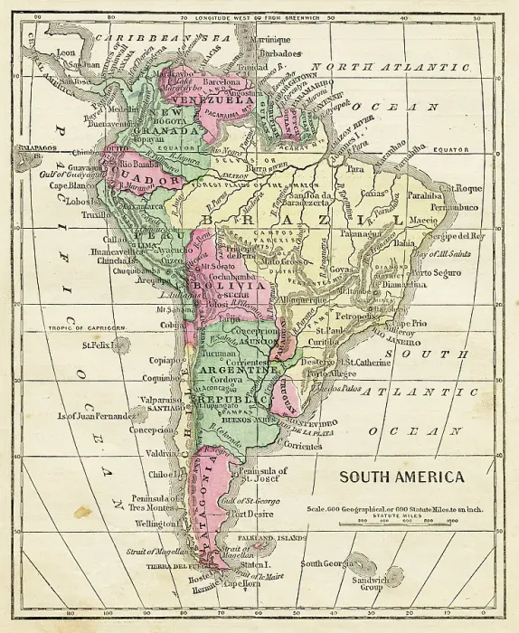 Framed Print : Map of South America 1871 Framed Print : Map of South America 1871