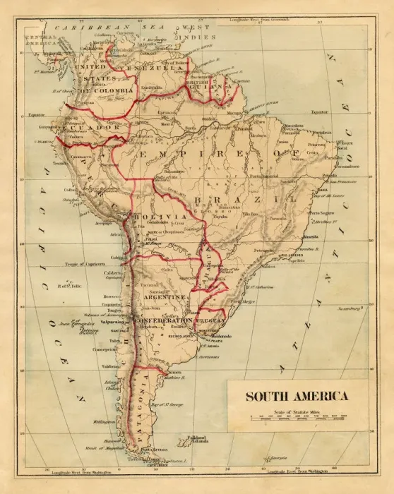 Framed Print : Map of South America 1876 Framed Print : Map of South America 1876