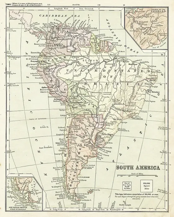 Framed Print : Map of South America 1881 Framed Print : Map of South America 1881