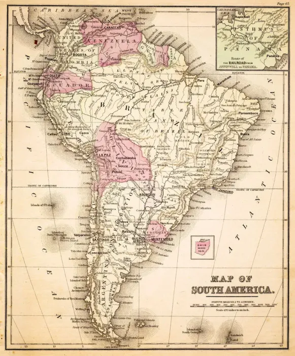 Framed Print : Map of South America 1883 Framed Print : Map of South America 1883