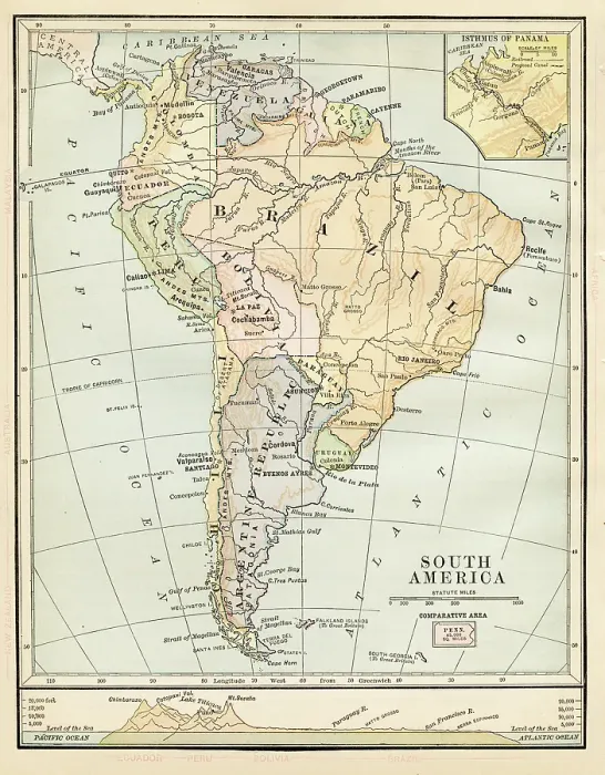 Framed Print : Map of South America 1888 Framed Print : Map of South America 1888